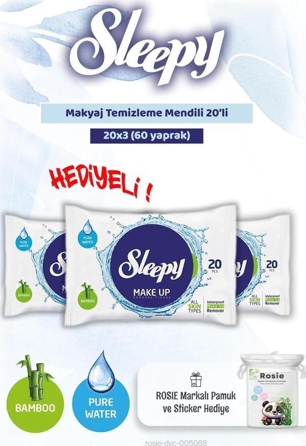 Sleepy 3 adet Makyaj Temizleme Mendili 20'li ve Rosie Pamuk - Image 1