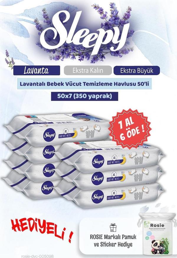 Sleepy 7 AL 6 ÖDE Lavantalı Bebek Vücut Temizleme Mendili 50'li ve Rosie pamuk - Image 1