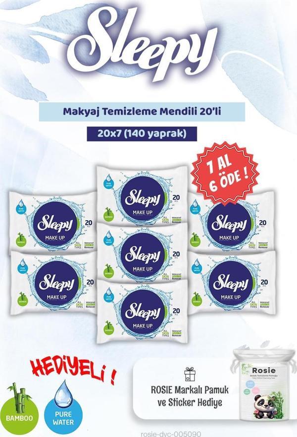 Sleepy 7 AL 6 ÖDE Makyaj Temizleme Mendili 20'li ve Rosie Bebek pamuğu - Image 1