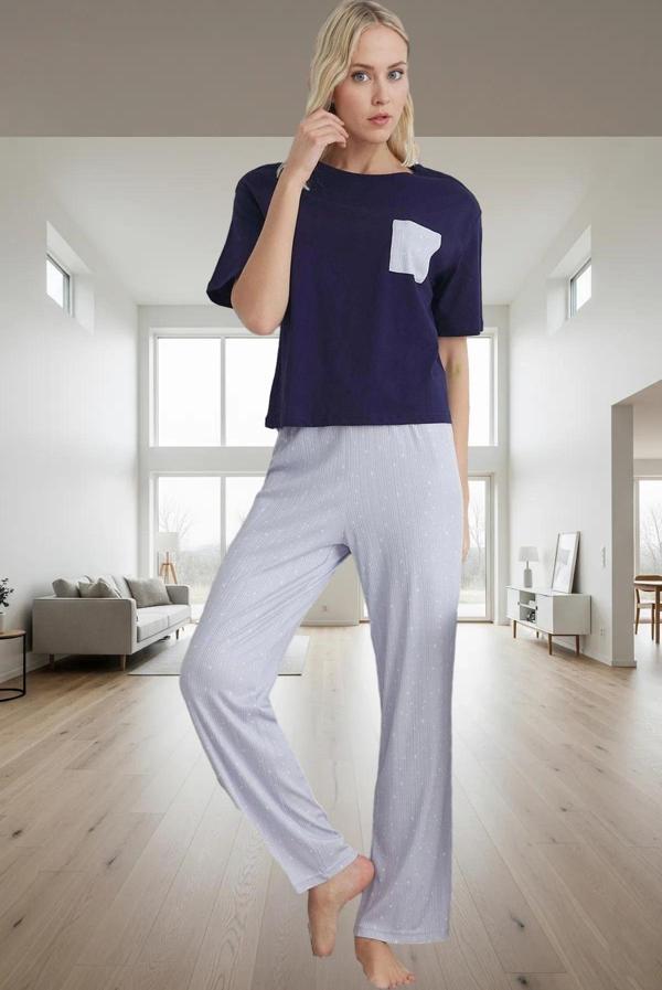 Kadın Kısa Kollu Regular Kalıp Pamuklu Pijama Takımı Özenle Seçilmiş Rahat Kullanım - Image 1