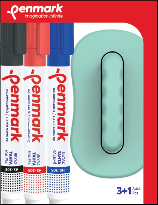 Penmark Beyaz Tahta Kalemi 3 lü +Silgi Hediyeli - Image 1