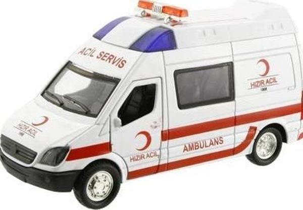 Metal Çek Bırak Sesli ve Işıklı Ambulans ( 1/36 Ölçek ) - Image 1