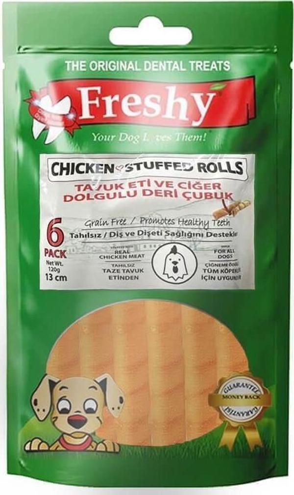 Freshy Tavuk Eti Ve Ciğer Dolgulu Deri Çubuk 13 Cm 6 lı - Image 1