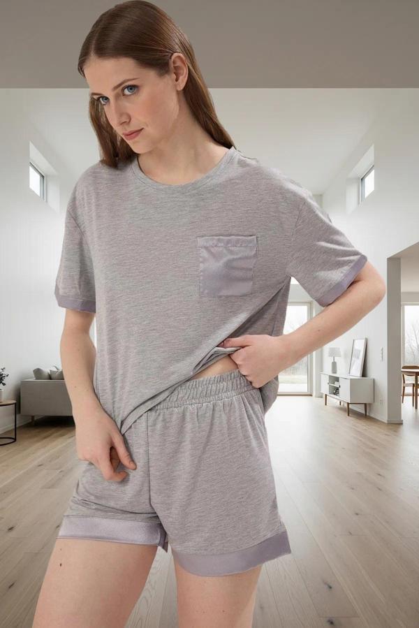 Kadın Melanj Cepli Pijama Takımı Rahat Örme Kumaş Seçkin Malzeme Kaliteli İşçilik - Image 1