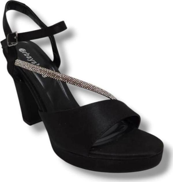 Erbay 341-25 Saten Şerit Taşlı Yüksek Topuk Kadın Sandalet - Image 1