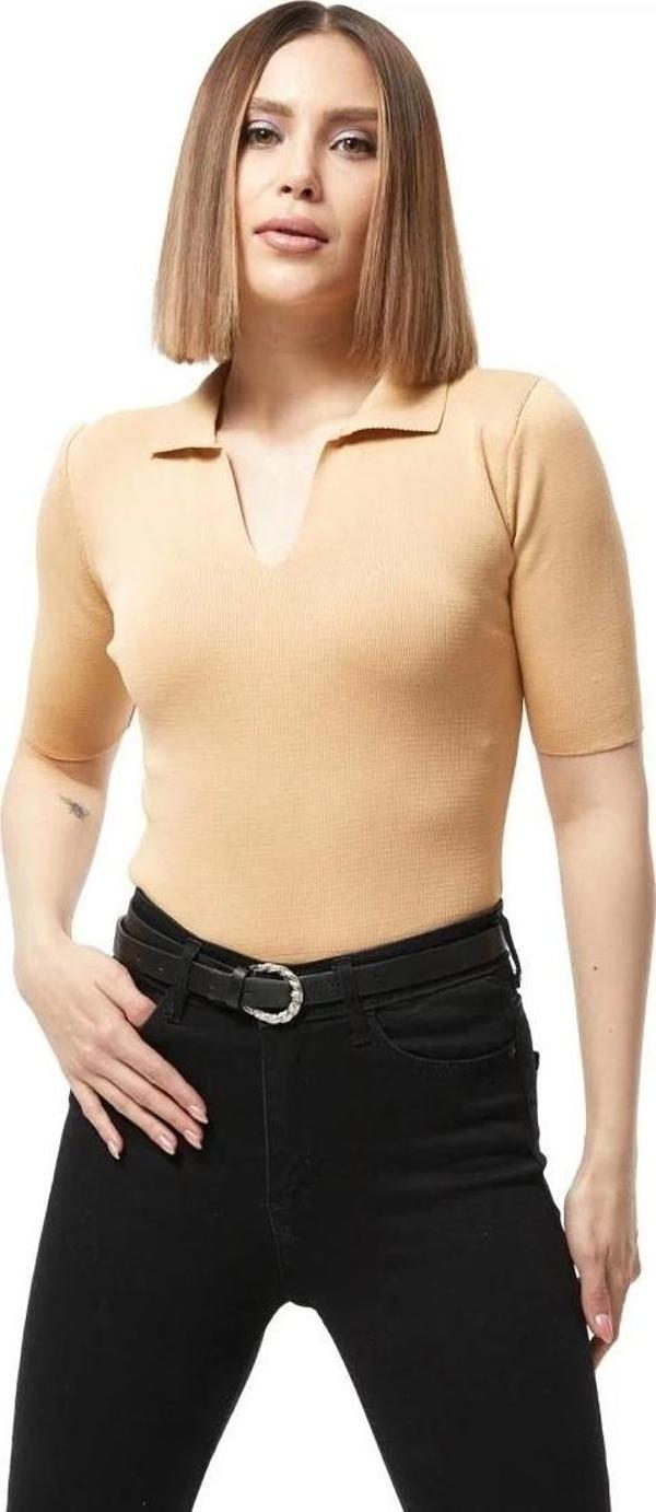 Gömlek yaka yazlık triko bluz - Image 1