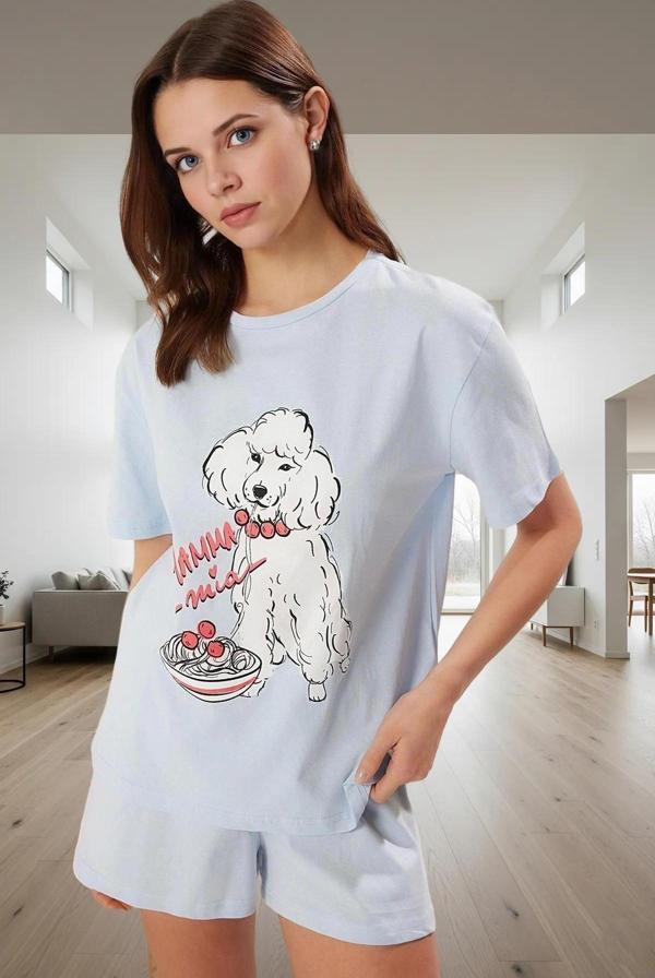 Kadın Pamuklu Köpek Desenli Rahat Pijama Takımı Yazlık Homewear Mükemmel Uyum Kaliteli İşçilik - Image 1