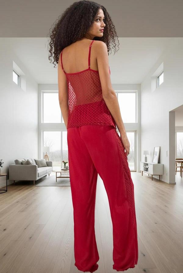 Kadın Viskoz İnce Askılı Dantel Detaylı Pijama Takımı Profesyonel Görünüm Konforlu Kesim - Image 1