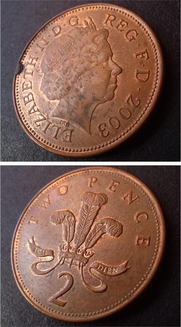 Escoines Koleksiyon 39963687ead93a0cae 2003 İngiltere two pence ÇA/LEKELİ Eski Yabancı Madeni Para - Image 1