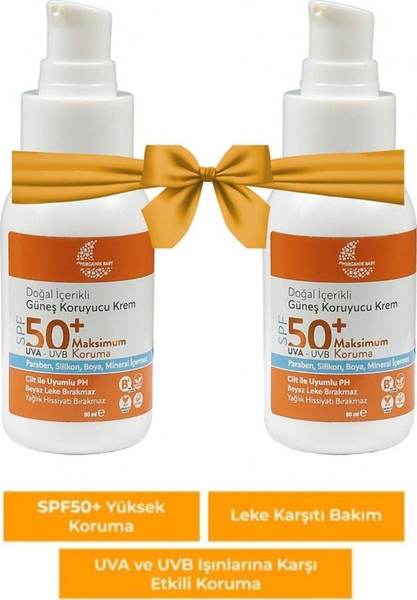 Organik Baby Doğal İçerikli Bebek Çocuk Ve Yetişkin 2 Li Set 50 Ml Güneş Kremi Leke Karşıtı 50 Spf Tüm Ciltler - Image 1