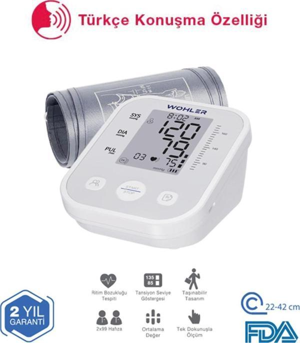 Wohler Konuşan Üst Koldan Ölçer Dijital Tansiyon Aleti , Nabız Ölçer, Usb Girişli , 99 Ölçüm Hafıza Çantalı - Image 1
