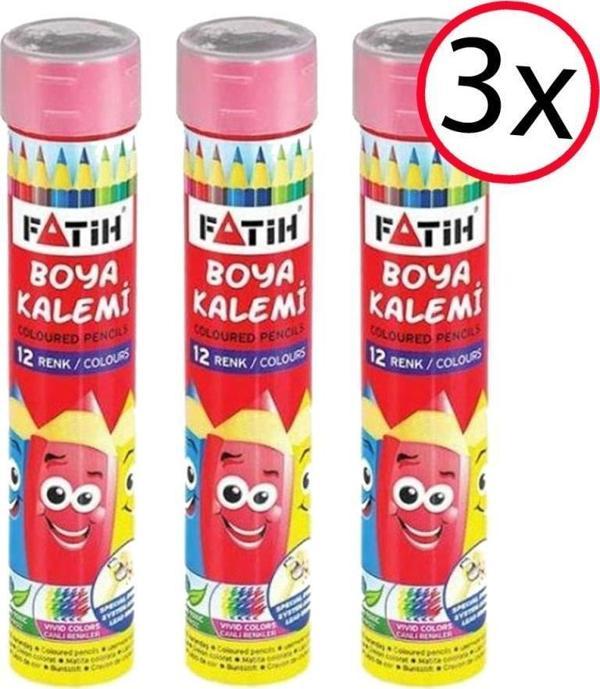 Fatih Tüp Kuru Boya Kalemi 12 Renk 3 Adet - Image 1