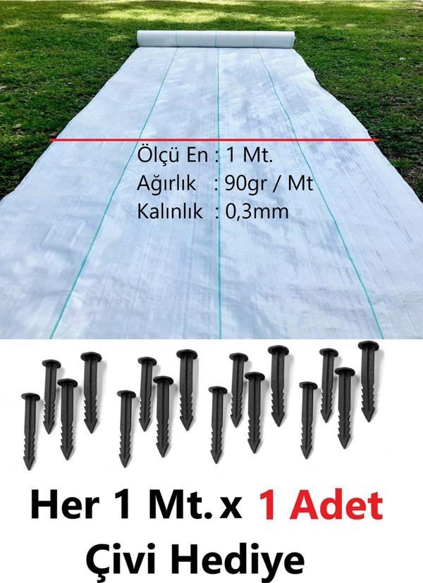 Mgf Beyaz 50Mt x 1 Mt. Sulzer Kumaş + Çivileri Sera Taban Örtüsü Jüt Peyzaj Uygulama Mulch Naylon - Image 1