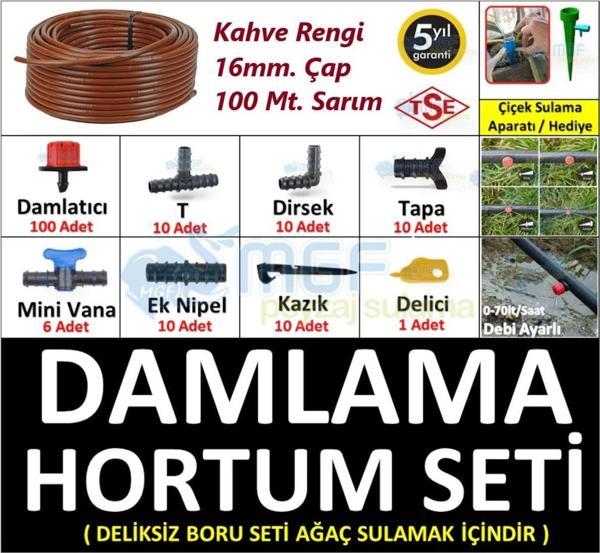 100mt. Kahverengi Deliksiz Damlama Sulama Borusu Malzemeleri Hazır Bahçe Hortum Sulama Seti - Image 1