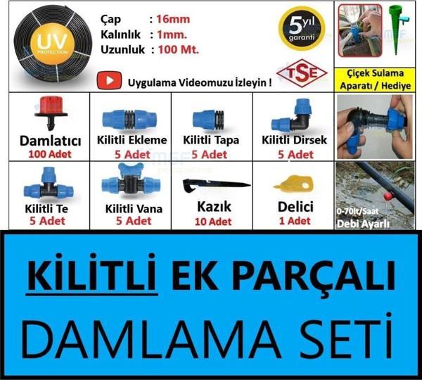 100mt. Deliksiz Kilitli Ek Parça Damlama Sulama Borusu Seti Malzemeleri Hazır Bahçe Hortumu - Image 1