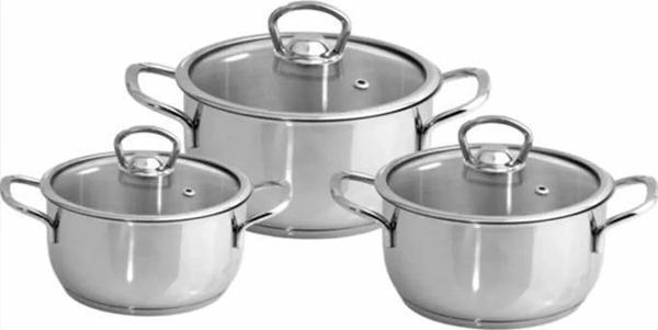 3lü Cam Kapak Metal Kulp 304/A Çelik İndüksiyon Güveç Tencere Seti - Image 1