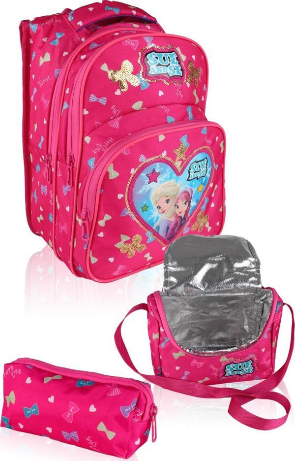 Lugmo 3 Lü İlkokul Çanta Seti Kız Çocuk Çantası Astarlı Love Sue Pembe - Image 1