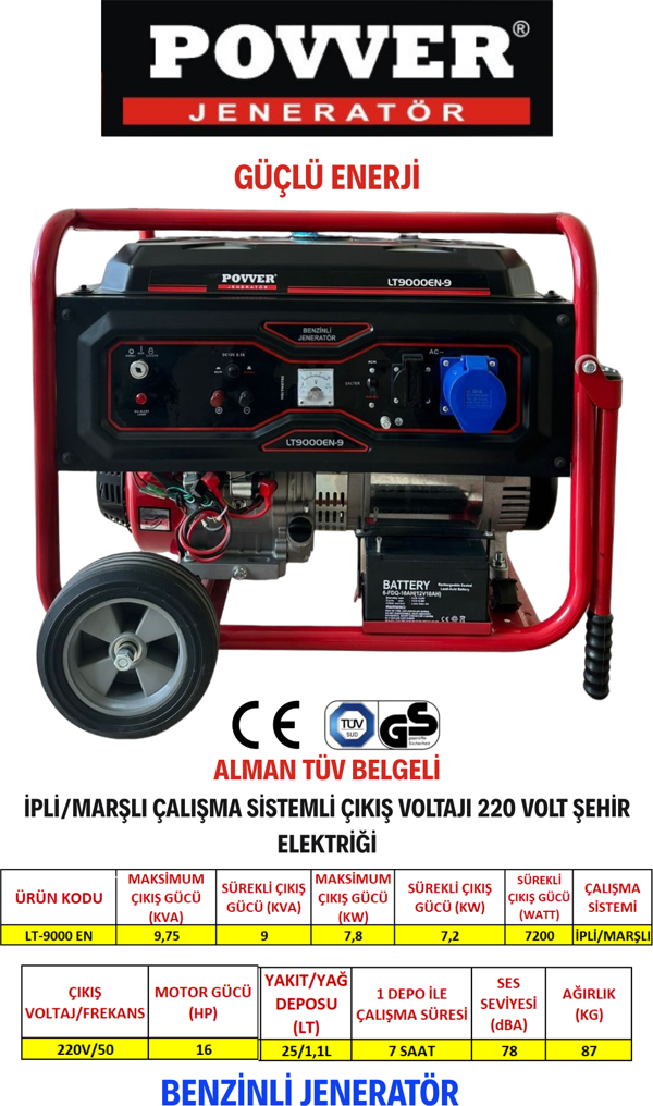 POWER Lt9000 En 9,75 Kva Benzinli Jeneratör Ipli Marşlı - Image 1