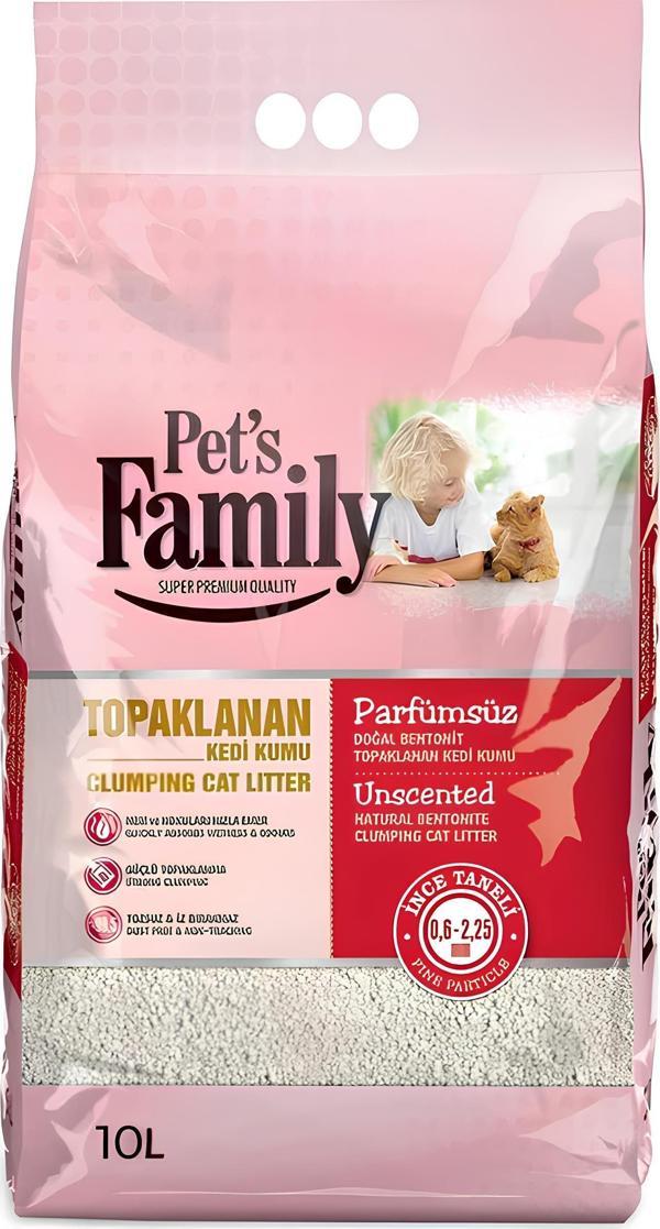 Pets Family Topaklanan Doğal Bentonit Parfümsüz İnce Taneli Super Premium Kedi Kumu 10 Lt - Image 1
