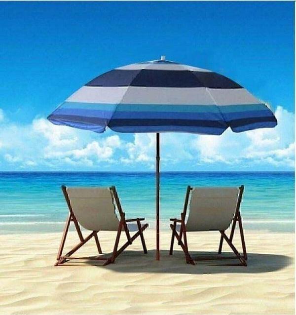 Plaj Deniz Bahçe Balkon Piknik Kamp Güneş Şemsiyesi - Katlanır Mavi Beyaz 180cm - Image 1