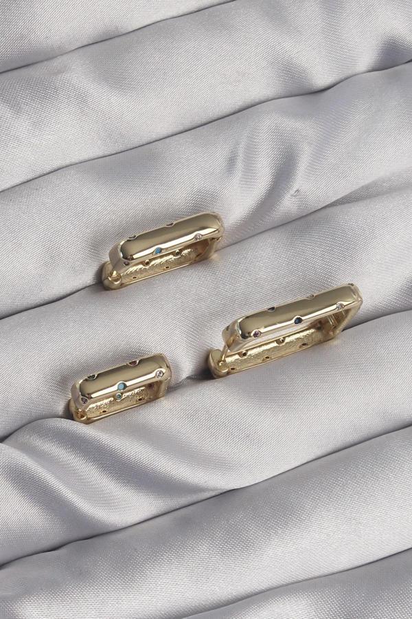 Pirinç Gold Renk Renkli Zirkon Taşlı Kare Model Küpe Seti - EBJ240807W25519 - Image 1