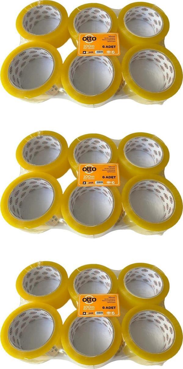 Otto Bant Şeffaf Koli Bandı Bantı / 45 mm x 100 Metre / 6 Adetlik 3 Paket - Image 1