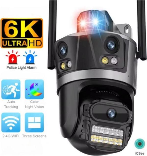 Blue İnter Blue Inter Int-Cmr 56 12MP 6k Üç Ekranlı Wifi Dış Mekan Ip Kamera Üç Lensli Ptz Kırmızı Mavi Işık Alarmı Otomatik Takip - Image 1