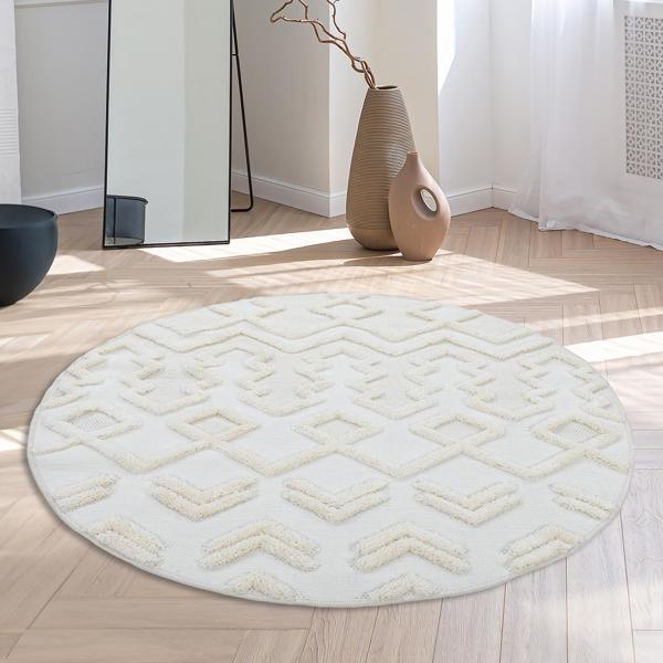 Madu Yumuşak Peluş Post Shaggy Yuvarlak Krem Halı – Çocuk Odası, Oturma Odası, Salon, Mutfak ve Antre Halısı 1184O_RO66 - Image 1