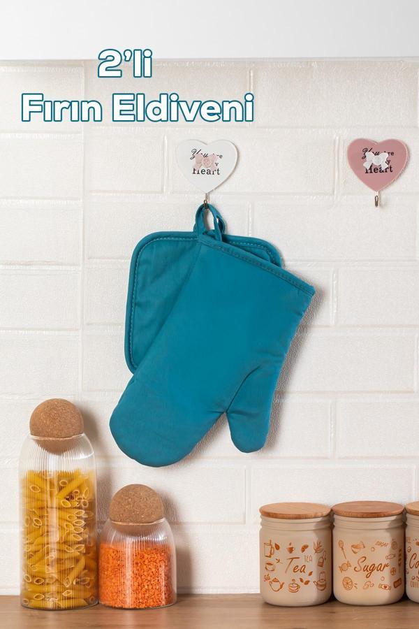 Porsima 3136 2li Isıya Dayanıklı Fırın Eldiveni Seti Mutfak eldiveni Seti Mavi - Image 1