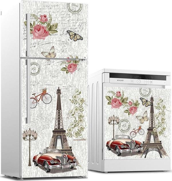 Buzdolabı ve Bulaşık Makinası Beyaz Eşya Sticker Kaplama Vintage Paris - Image 1