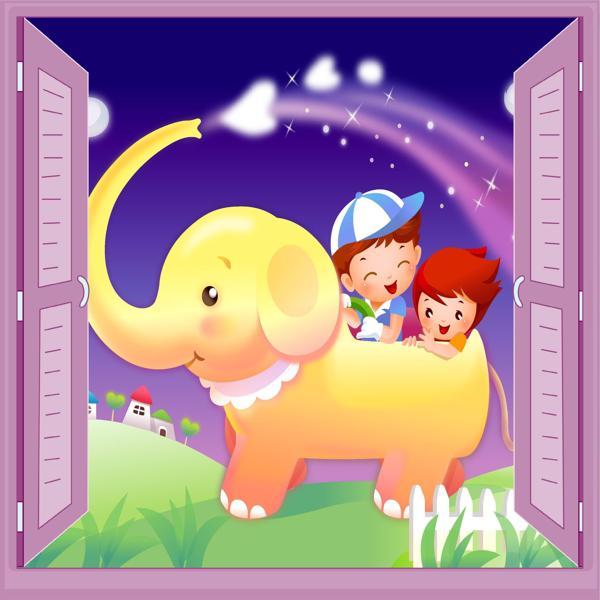 Çocuk Odası Bebek Odası Pencere Poster Duvar Kağıdı Fil - Image 1