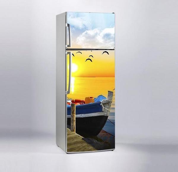 Buzdolabı Sticker Kaplama Dolap Kaplama Etiketi Tekne Gün Batımı - Image 1