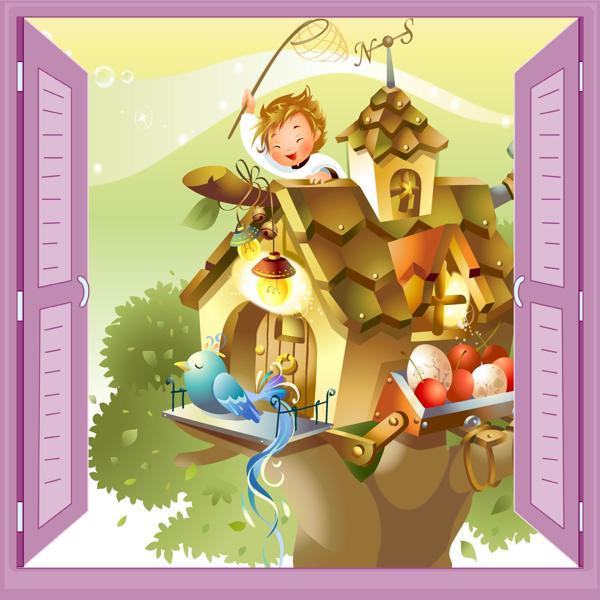 Çocuk Odası Bebek Odası Pencere Poster Duvar Kağıdı Kuş Evi - Image 1