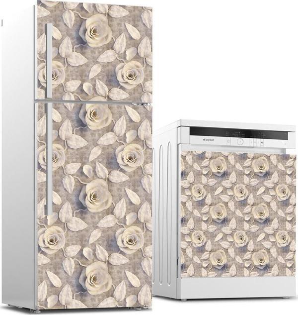 Buzdolabı ve Bulaşık Makinası Beyaz Eşya Sticker Kaplama 3D Çiçekler - Image 1