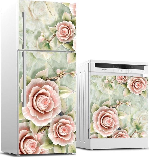 Buzdolabı ve Bulaşık Makinası Beyaz Eşya Sticker Kaplama 3D Gül - Image 1