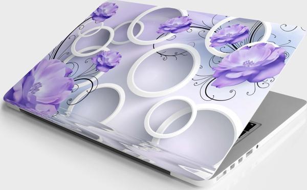 Laptop Sticker Notebook Pc Kaplama Etiketi Mor Çiçek Yuvarlak - Image 1