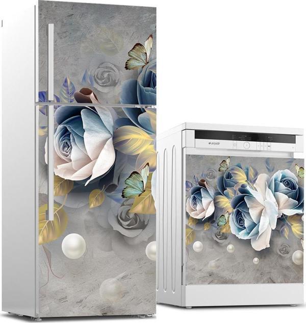 Buzdolabı ve Bulaşık Makinası Beyaz Eşya Sticker Kaplama 3D Güller - Image 1