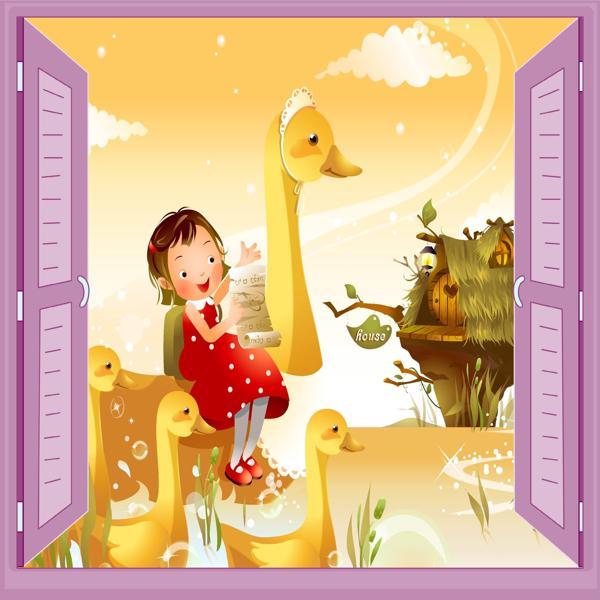 Çocuk Odası Bebek Odası Pencere Poster Duvar Kağıdı Ördekler - Image 1