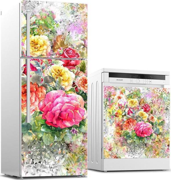 Buzdolabı ve Bulaşık Makinası Beyaz Eşya Sticker Kaplama Bahçede Çiçekler - Image 1