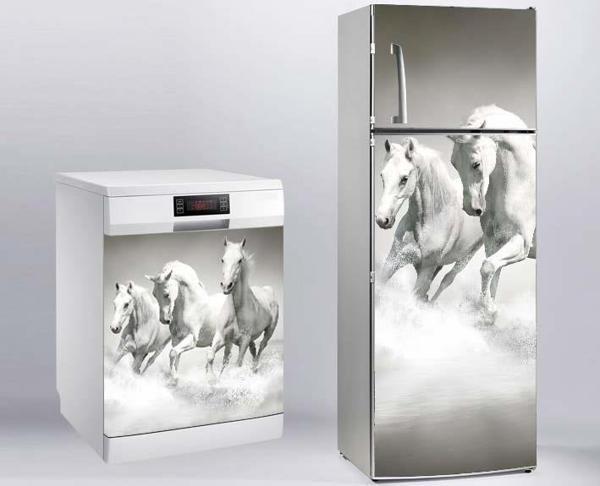 Buzdolabı ve Bulaşık Makinası Beyaz Eşya Sticker Kaplama Beyaz Atlar - Image 1