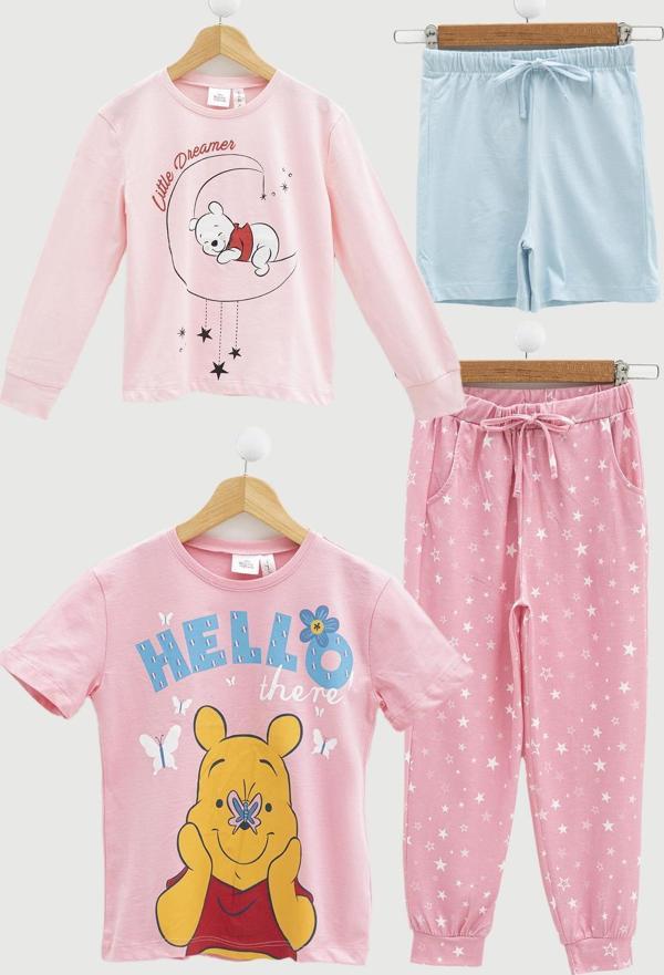 4'lü Winnie The Pooh Baskılı Tshirt Şort Pantolon Takım - Image 1