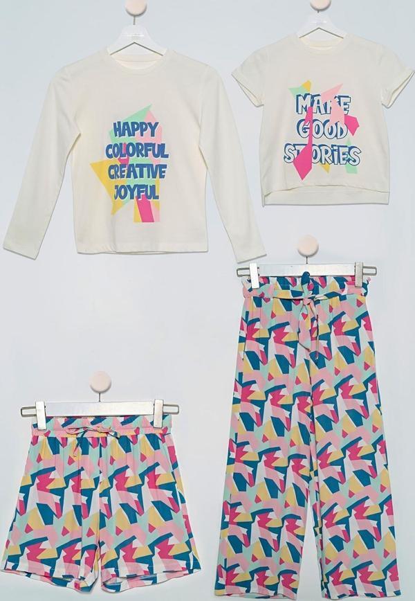 4'lü Tshirt Bluz Pantolon Şort Sarı Takım - Image 1