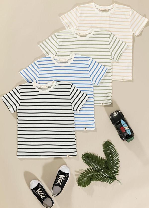4'lü Erkek Çocuk Yeşil Saks Siyah Taş Çizgili Tshirt - Image 1