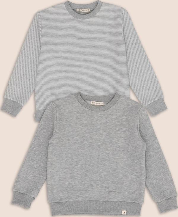 2'li Çizgili Düz Bisiklet Yaka Erkek Çocuk Sweatshirt - Image 1
