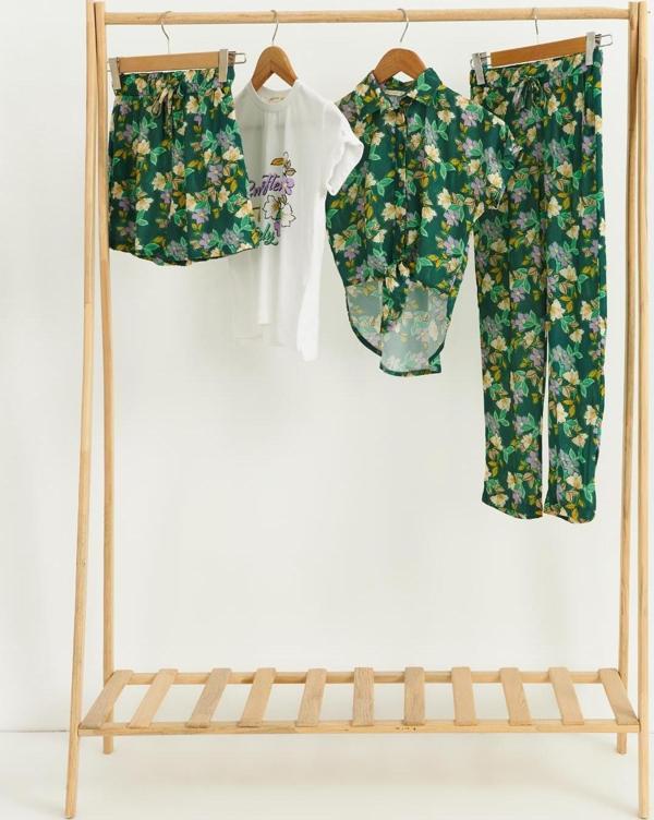 4'lü Tshirt Gömlek Pantolon Şort Yeşil Takım - Image 1