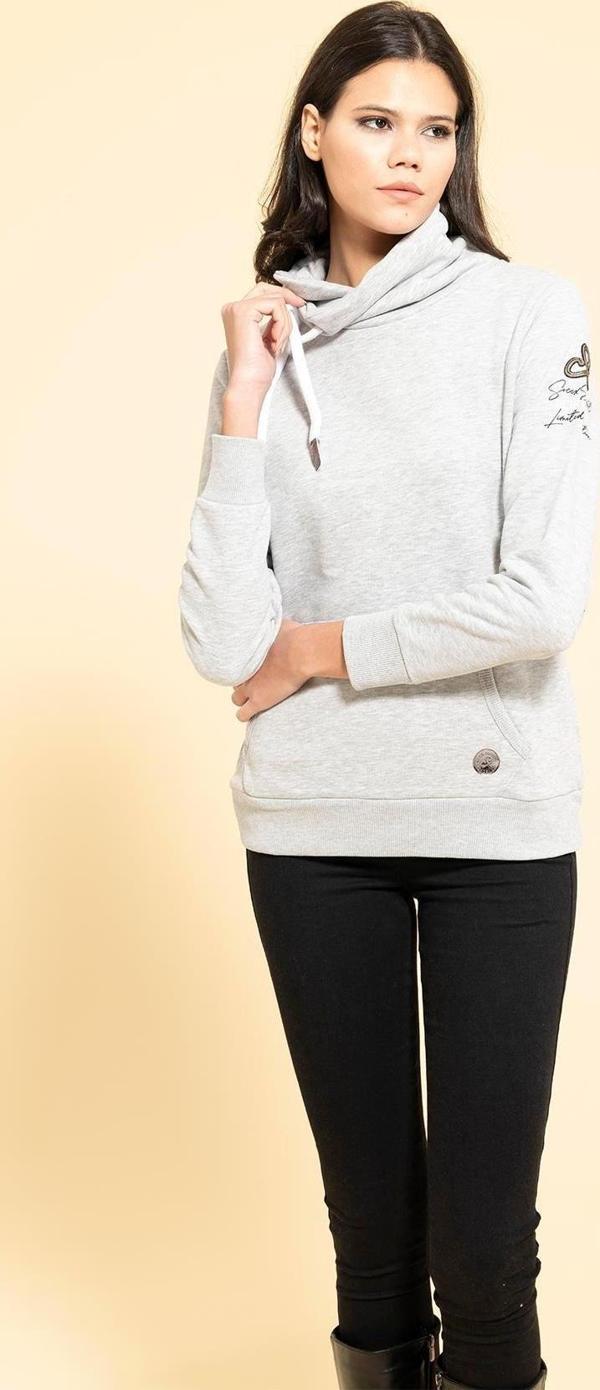 Yaka Kordon Detaylı Kanguru Cep Gri Sweatshirt - Image 1