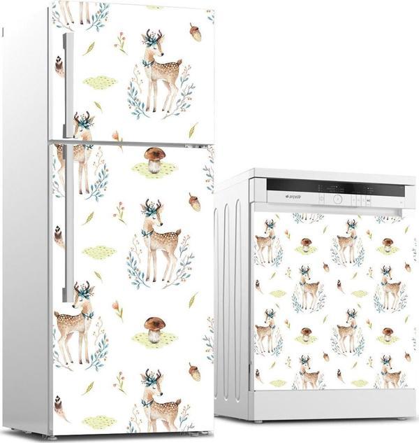 Buzdolabı ve Bulaşık Makinası Beyaz Eşya Sticker Kaplama Geyik Mantar - Image 1
