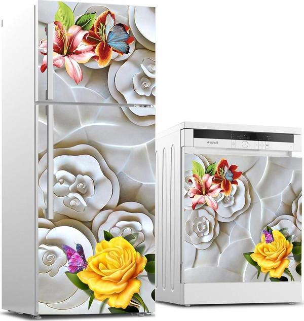 Buzdolabı ve Bulaşık Makinası Beyaz Eşya Sticker Kaplama Kabartma Gül - Image 1