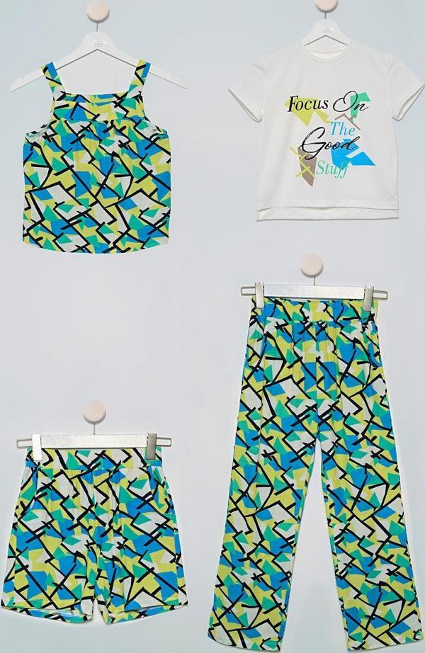 4'lü Tshirt Bluz Pantolon Şort Yeşil Takım - Image 1