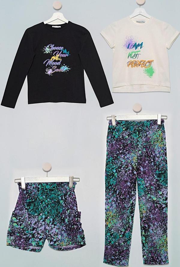 4'lü Batik Tshirt Pantolon Şort Siyah Takım - Image 1